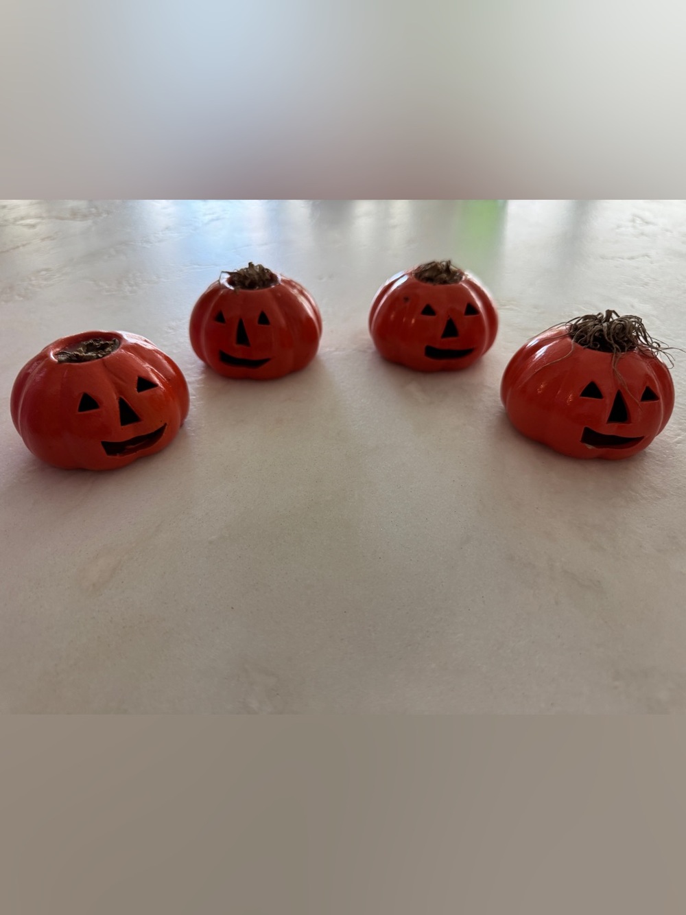 Orange Ceramic Jack-O'-Lantern Decorative Set of 4